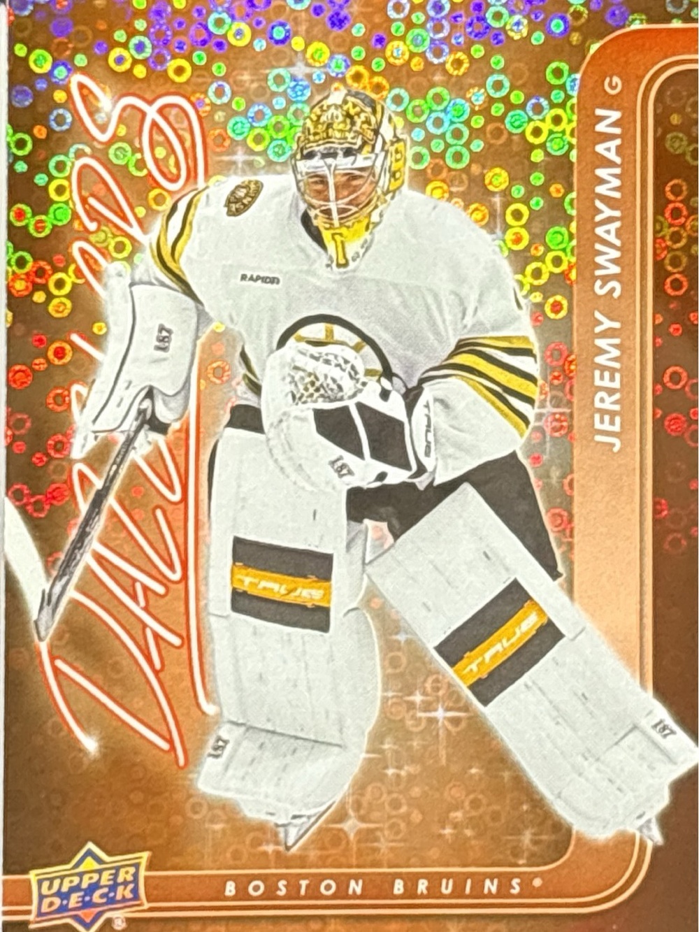 Upper Deck Dazzler Jeremy Swayman Hockey Trading Card - Disco Prizm
